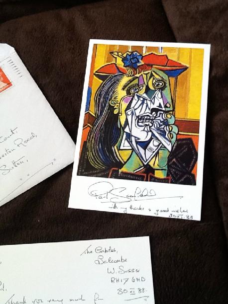 Paul Schofield Signed Picasso Postcard & Handwritten Letter