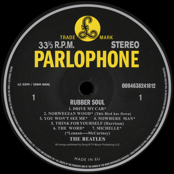 The Beatles Rubber Soul Vinyl, LP, Album, Reissue, Remastered, Stereo, 180 Gram (UK & Europe) (2012)