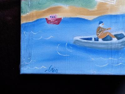 Boats with Fish Naive Painting