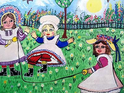 Naive Painting Emily Three Young Children