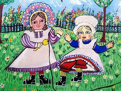 Naive Painting Emily Three Young Children