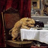 Henriette Ronner-Knip - While Masters Away Fine Art Print