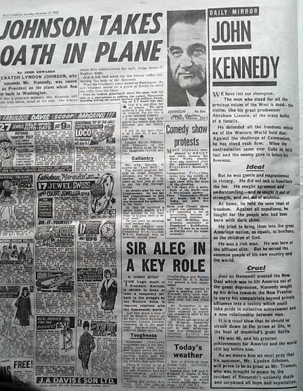 jfk assassinated daily mirror nov 23, 1963 newspaper edition