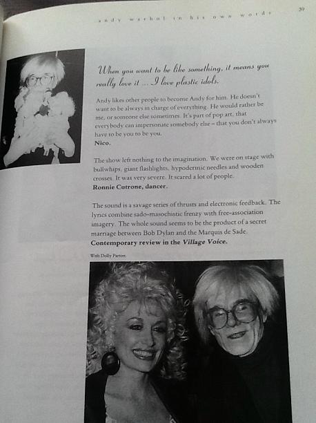 Andy Warhol In His Own Words Paperback Book. Andy Warhol with Dolly Parton