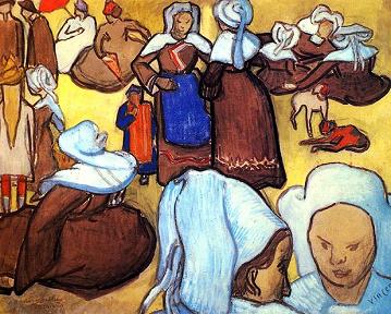 Vincent van Gogh Breton Women after Emile Bernard Canvas Print