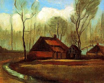 Vincent van Gogh Farmhouses Among Trees Canvas Print